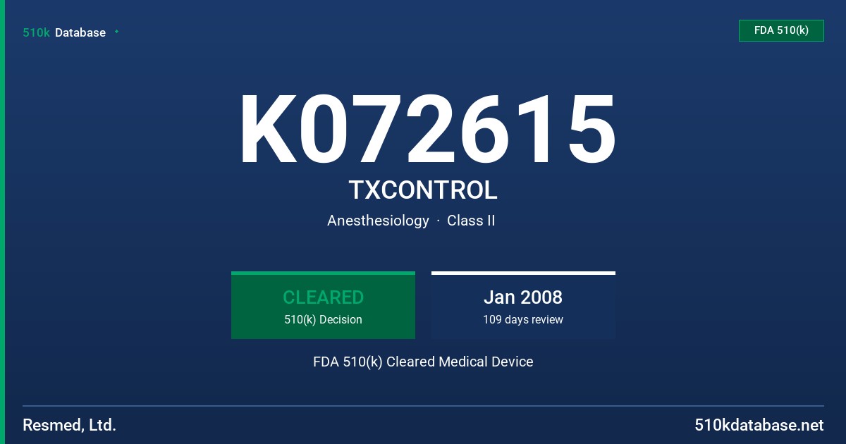K072615 TXCONTROL FDA 510(k) Cleared Medical Device