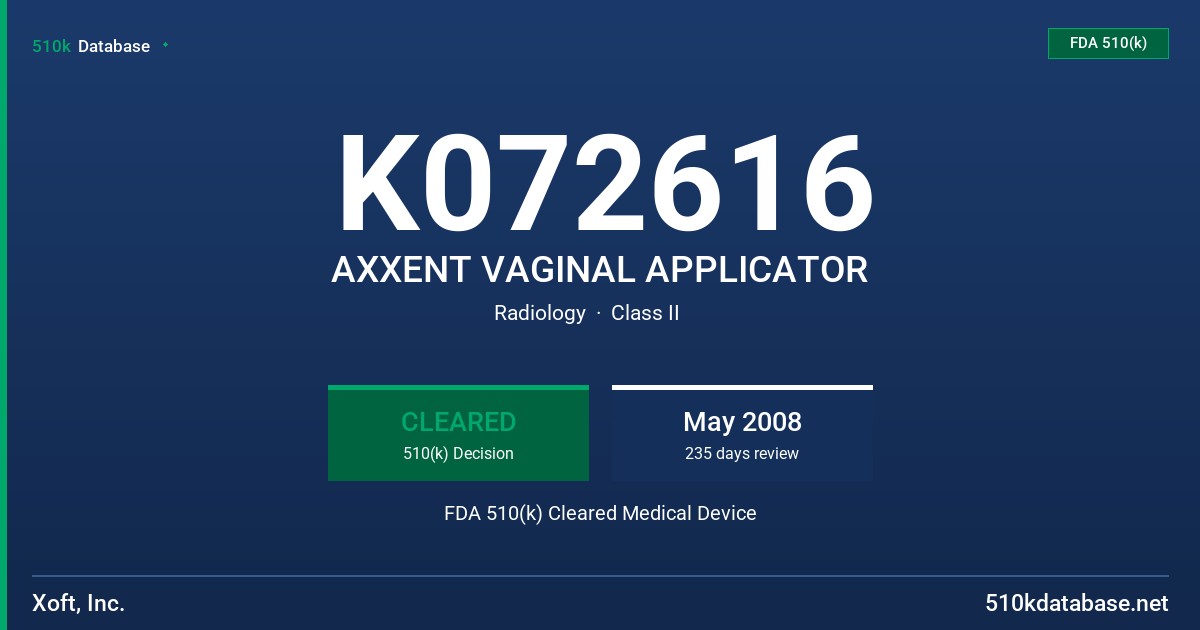 K072616 AXXENT VAGINAL APPLICATOR FDA 510(k) Cleared Medical Device