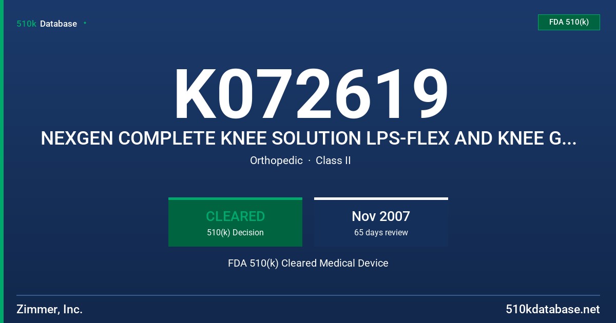 K072619 NEXGEN COMPLETE KNEE SOLUTION LPS-FLEX AND KNEE GENDER SOLUTIONS FEMALE (GSF) POROUS FEMORAL COMPONENTS FDA 510(k) Cleared Medical Device