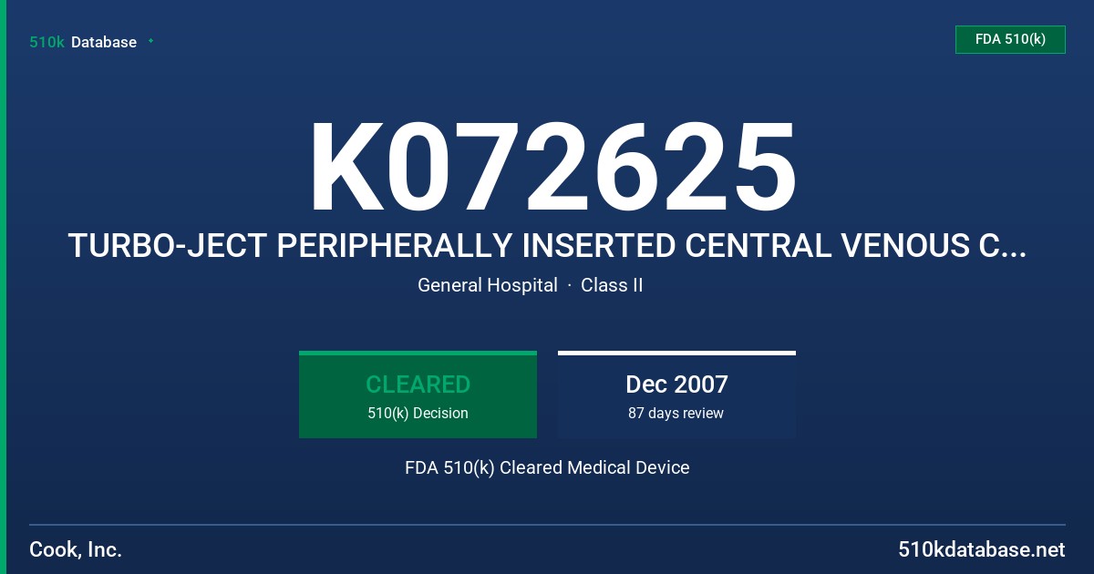 K072625 TURBO-JECT PERIPHERALLY INSERTED CENTRAL VENOUS CATHETER (PICC) FDA 510(k) Cleared Medical Device