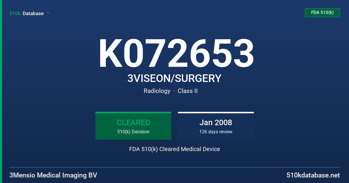 K072653 3VISEON/SURGERY FDA 510(k) Cleared Medical Device