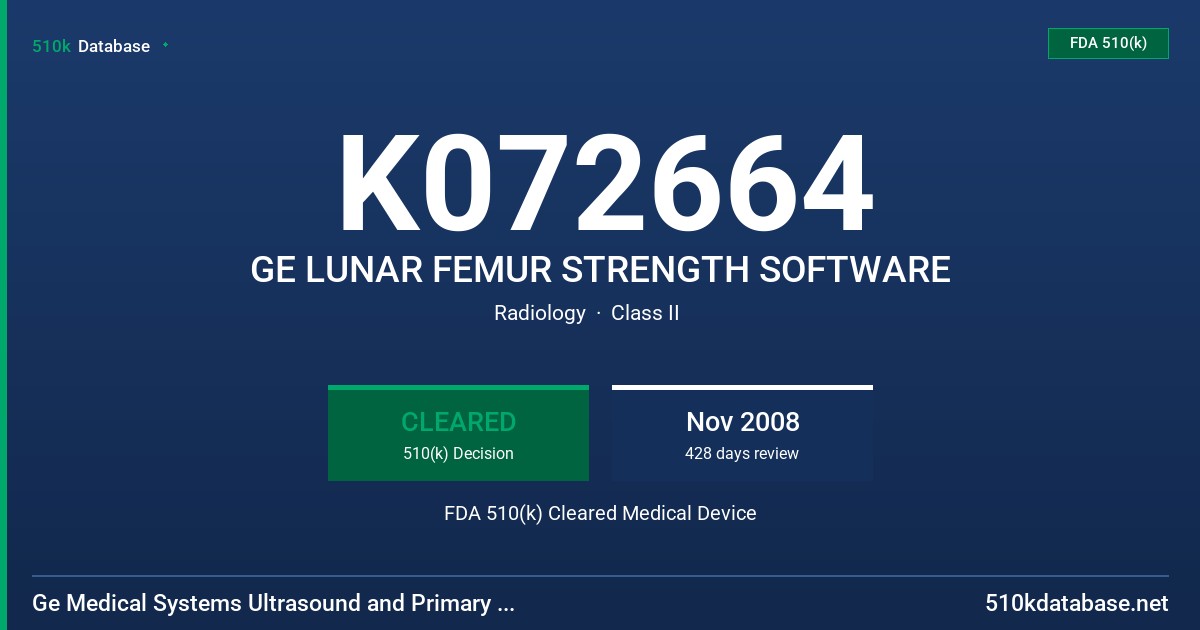 K072664 GE LUNAR FEMUR STRENGTH SOFTWARE FDA 510(k) Cleared Medical Device