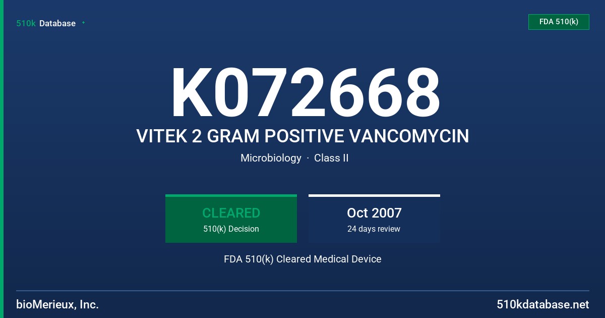 K072668 VITEK 2 GRAM POSITIVE VANCOMYCIN FDA 510(k) Cleared Medical Device
