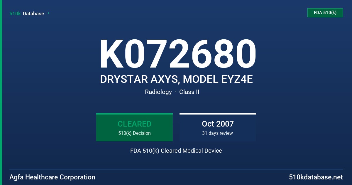 K072680 DRYSTAR AXYS, MODEL EYZ4E FDA 510(k) Cleared Medical Device