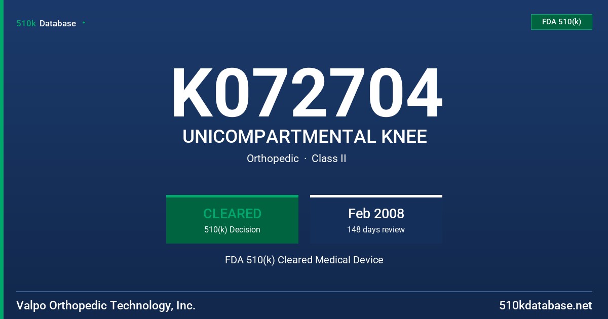 K072704 UNICOMPARTMENTAL KNEE FDA 510(k) Cleared Medical Device