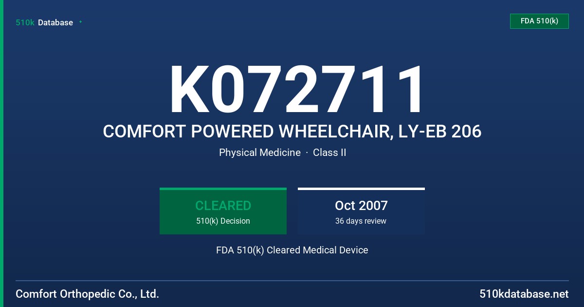 K072711 COMFORT POWERED WHEELCHAIR, LY-EB 206 FDA 510(k) Cleared Medical Device