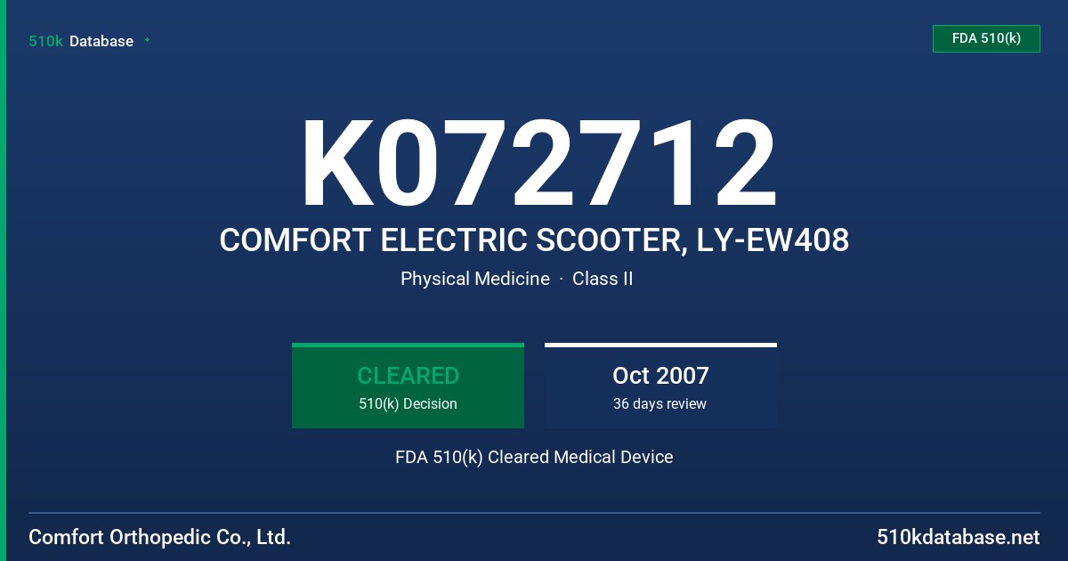 K072712 COMFORT ELECTRIC SCOOTER, LY-EW408 FDA 510(k) Cleared Medical Device