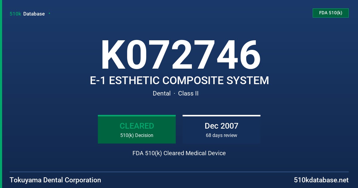 K072746 E-1 ESTHETIC COMPOSITE SYSTEM FDA 510(k) Cleared Medical Device