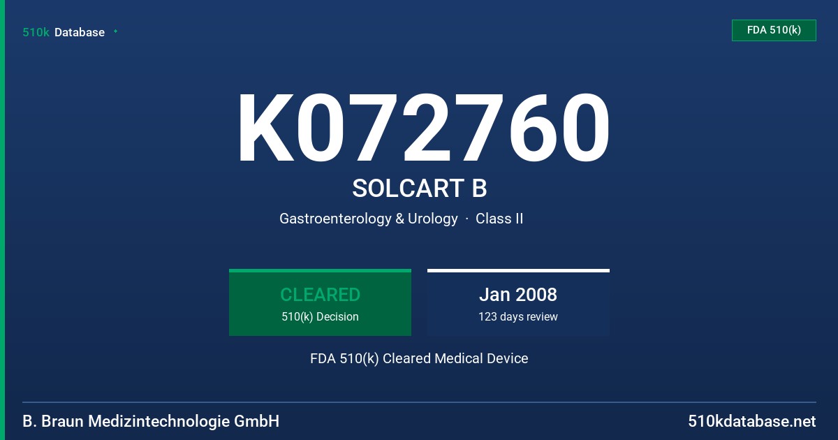 K072760 SOLCART B FDA 510(k) Cleared Medical Device