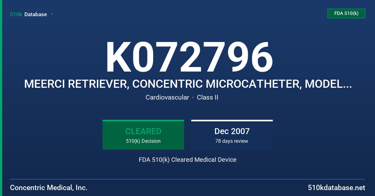 K072796 MEERCI RETRIEVER, CONCENTRIC MICROCATHETER, MODELS 90050, 90060, 90065, 90066, 90070,90092, 90043, 90044 FDA 510(k) Cleared Medical Device