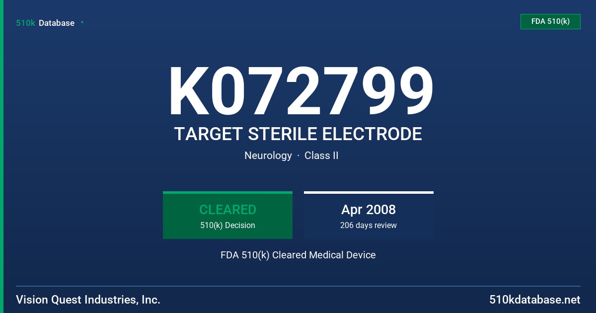 K072799 TARGET STERILE ELECTRODE FDA 510(k) Cleared Medical Device