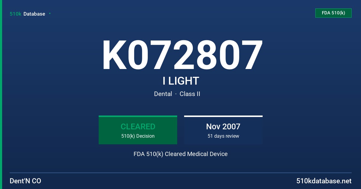 K072807 I LIGHT FDA 510(k) Cleared Medical Device