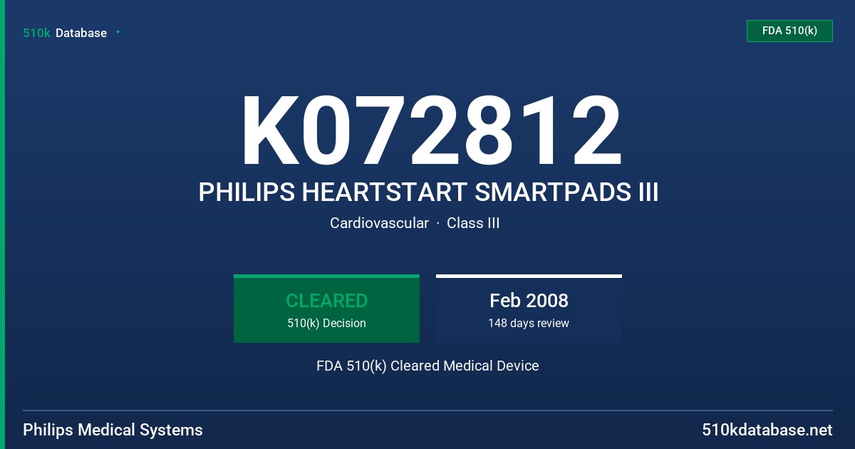 K072812 PHILIPS HEARTSTART SMARTPADS III FDA 510(k) Cleared Medical Device