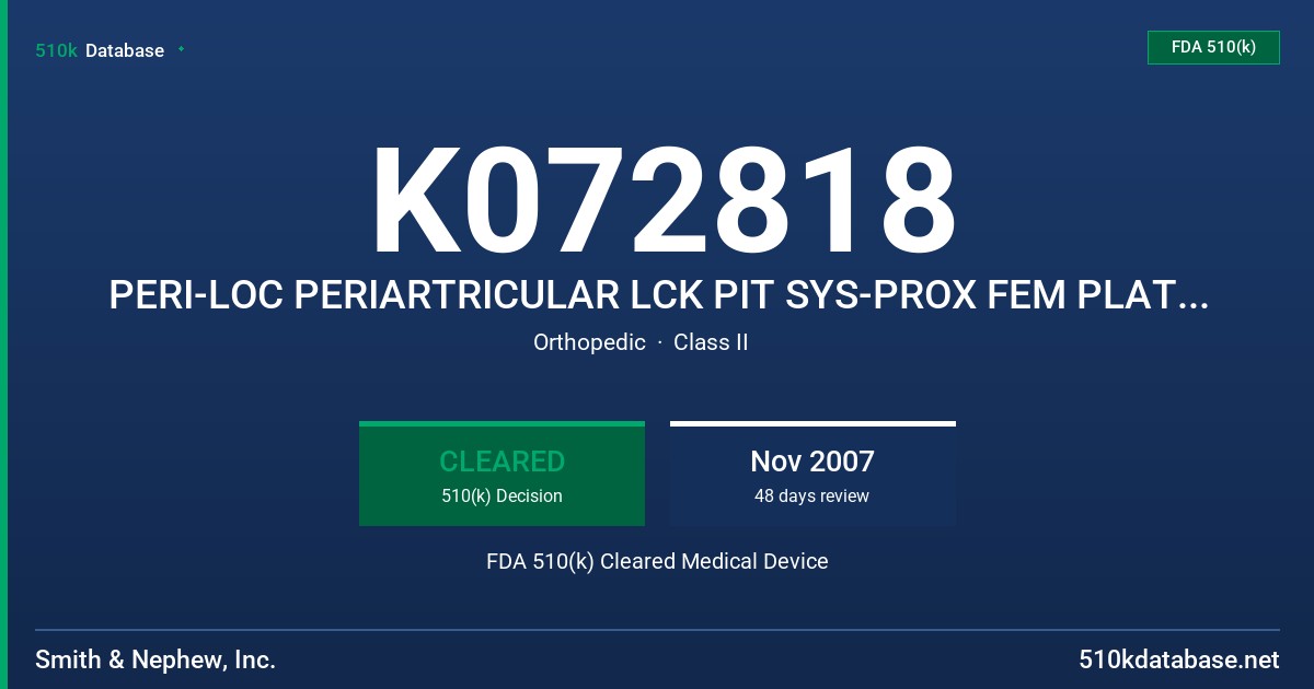 K072818 PERI-LOC PERIARTRICULAR LCK PIT SYS-PROX FEM PLATES/SCREWS.CALBE ACCESS FDA 510(k) Cleared Medical Device