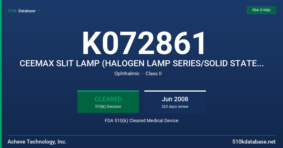 K072861 CEEMAX SLIT LAMP (HALOGEN LAMP SERIES/SOLID STATE ILLUMINATION SERIES) FDA 510(k) Cleared Medical Device