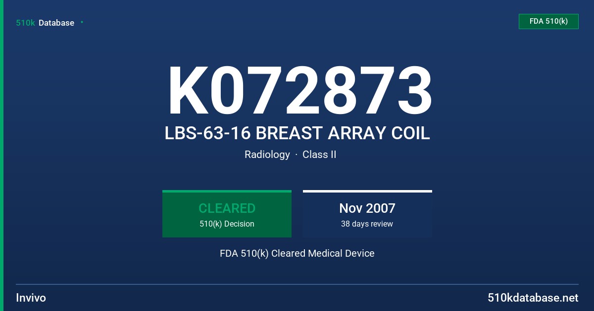 K072873 LBS-63-16 BREAST ARRAY COIL FDA 510(k) Cleared Medical Device