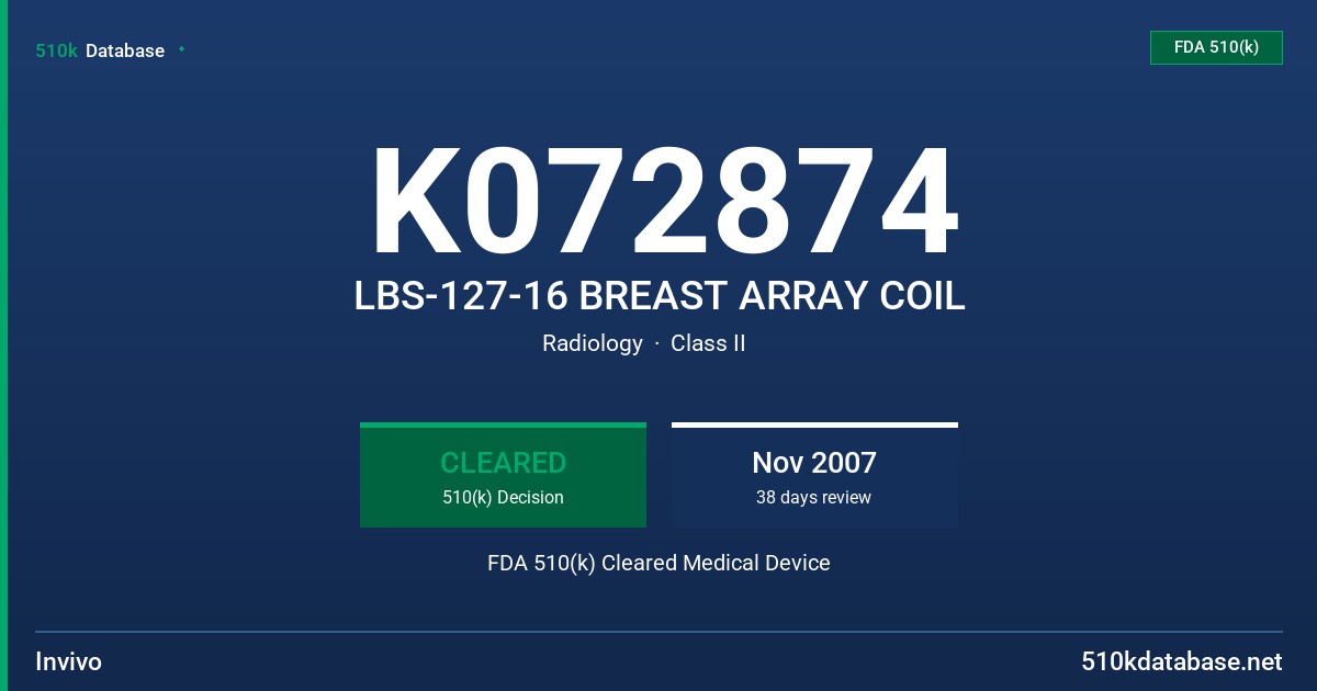 K072874 LBS-127-16 BREAST ARRAY COIL FDA 510(k) Cleared Medical Device