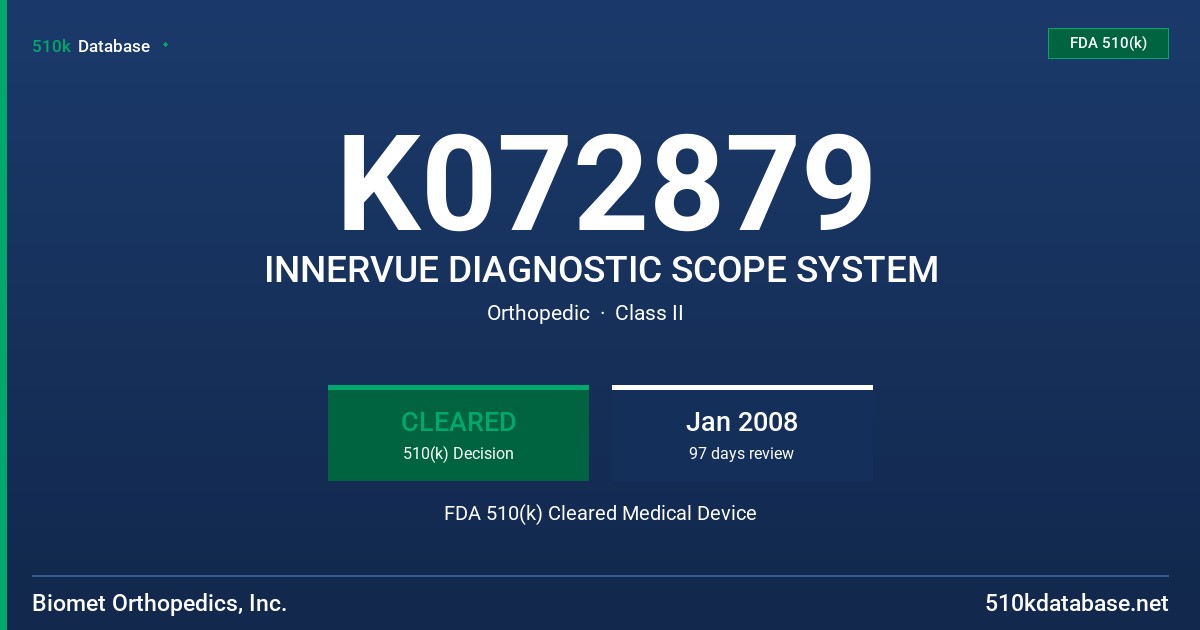 K072879 INNERVUE DIAGNOSTIC SCOPE SYSTEM FDA 510(k) Cleared Medical Device