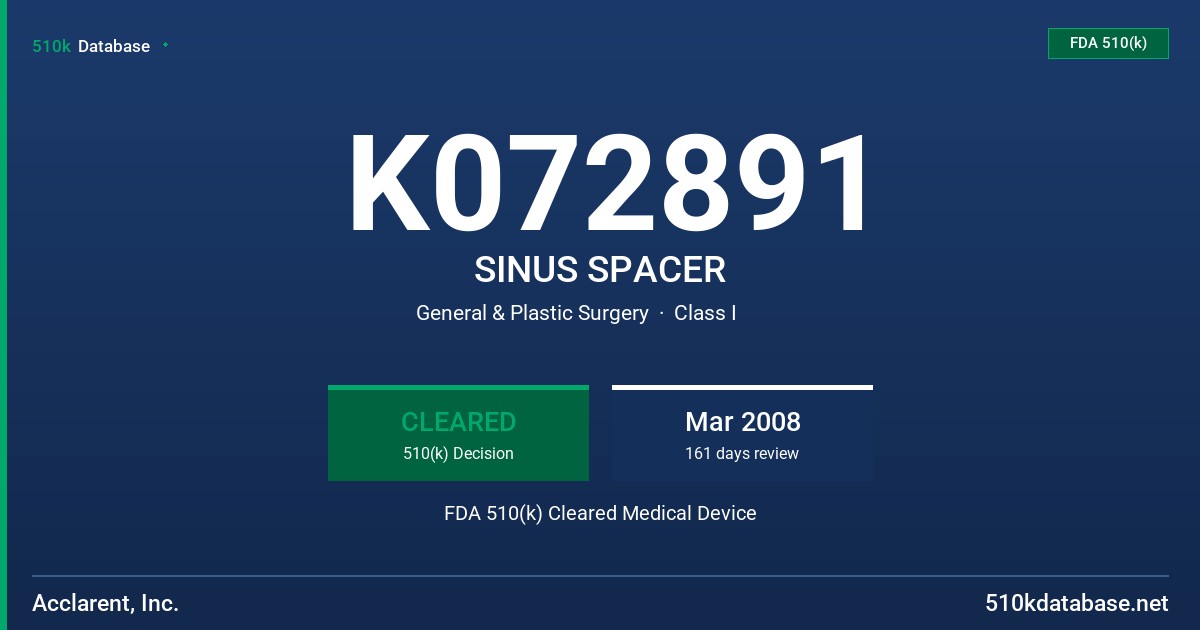 K072891 SINUS SPACER FDA 510(k) Cleared Medical Device