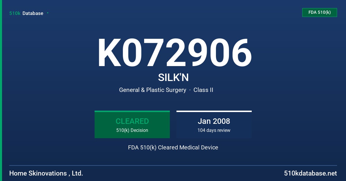 K072906 SILK'N FDA 510(k) Cleared Medical Device