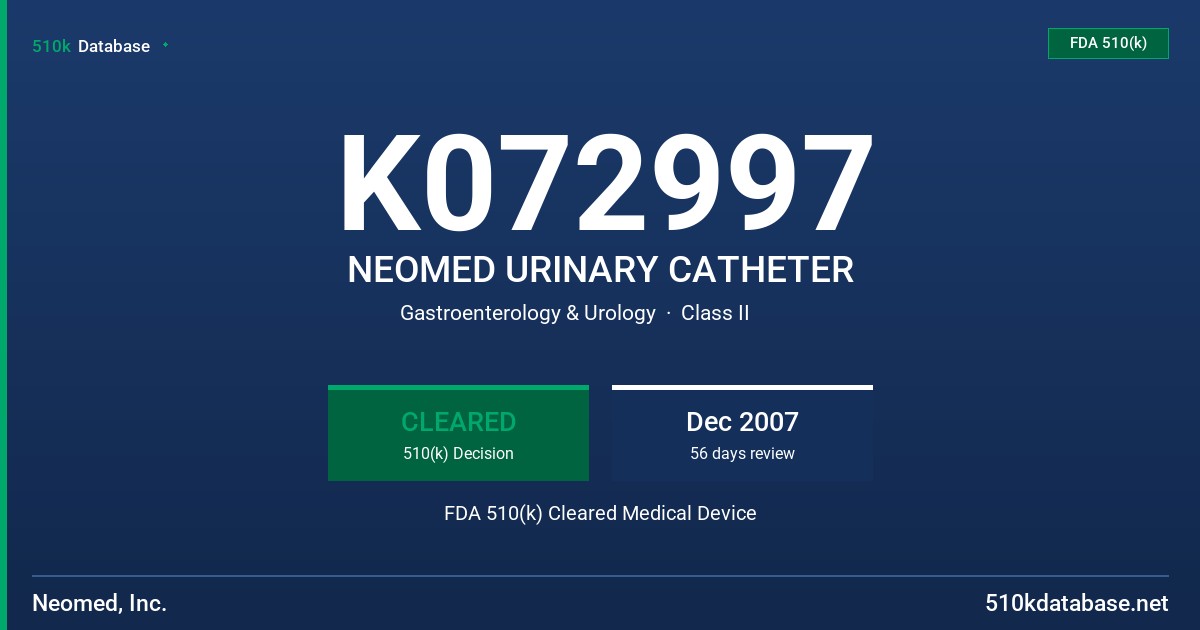 K072997 NEOMED URINARY CATHETER FDA 510(k) Cleared Medical Device