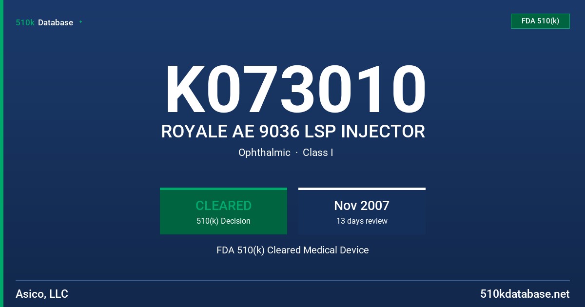 K073010 ROYALE AE 9036 LSP INJECTOR FDA 510(k) Cleared Medical Device