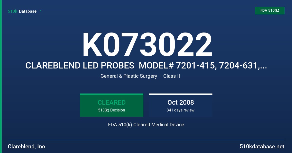 K073022 CLAREBLEND LED PROBES  MODEL# 7201-415, 7204-631, 7205-830 FDA 510(k) Cleared Medical Device