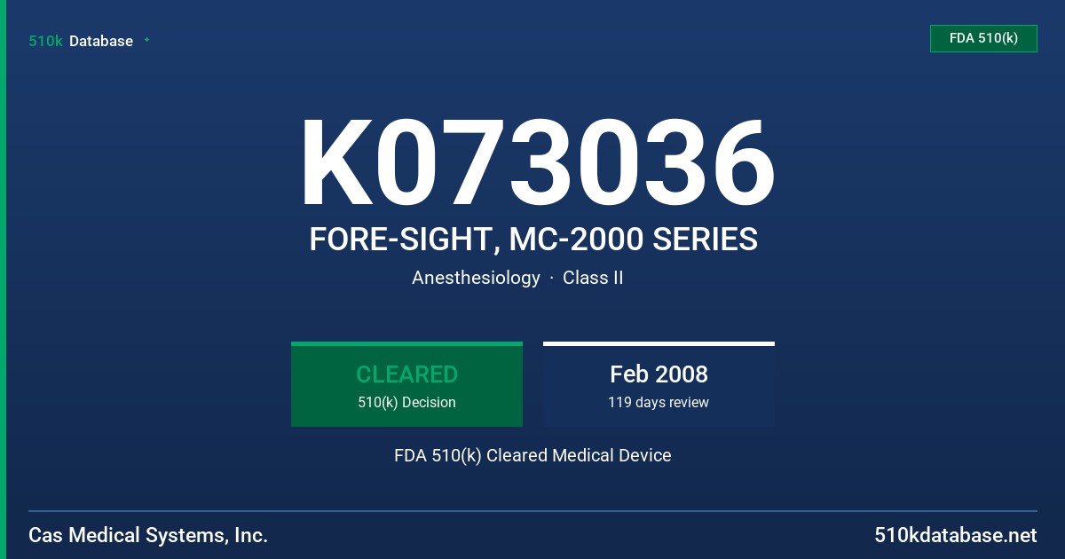 K073036 FORE-SIGHT, MC-2000 SERIES FDA 510(k) Cleared Medical Device