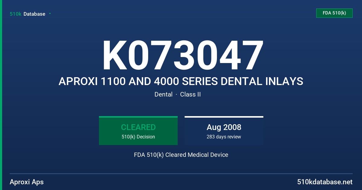 K073047 APROXI 1100 AND 4000 SERIES DENTAL INLAYS FDA 510(k) Cleared Medical Device