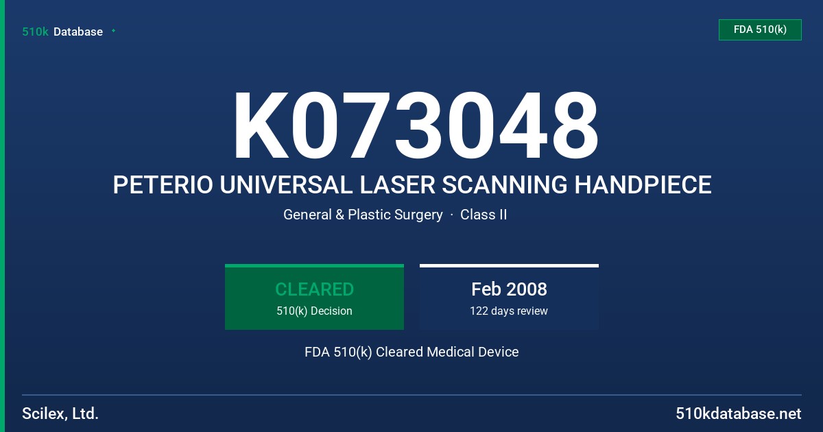 K073048 PETERIO UNIVERSAL LASER SCANNING HANDPIECE FDA 510(k) Cleared Medical Device