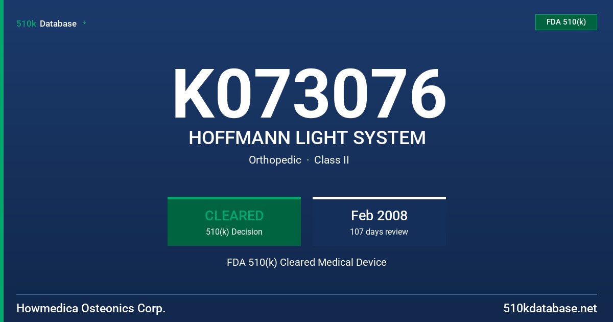 K073076 HOFFMANN LIGHT SYSTEM FDA 510(k) Cleared Medical Device