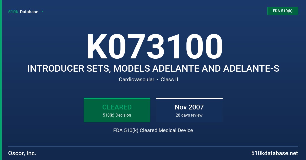 K073100 INTRODUCER SETS, MODELS ADELANTE AND ADELANTE-S FDA 510(k) Cleared Medical Device