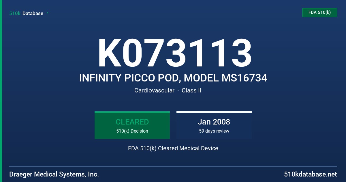 K073113 INFINITY PICCO POD, MODEL MS16734 FDA 510(k) Cleared Medical Device