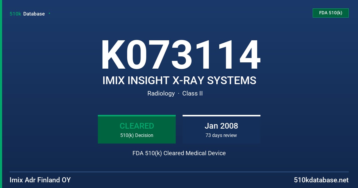 K073114 IMIX INSIGHT X-RAY SYSTEMS FDA 510(k) Cleared Medical Device