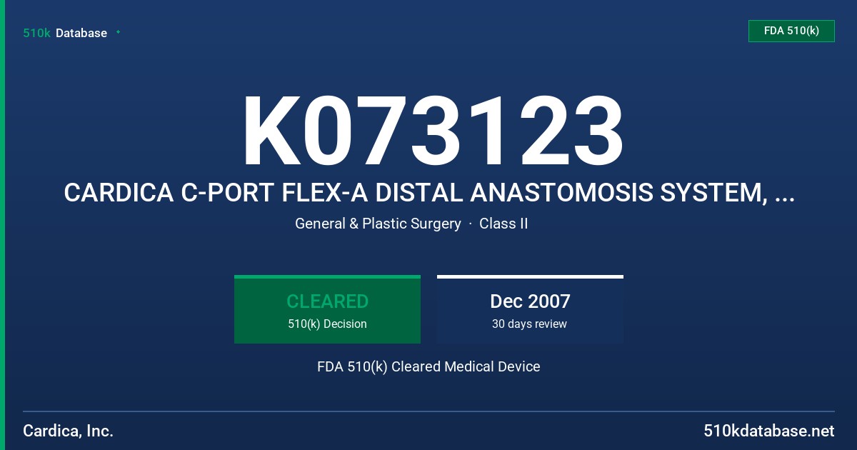 K073123 CARDICA C-PORT FLEX-A DISTAL ANASTOMOSIS SYSTEM, MODEL FG-000150 FDA 510(k) Cleared Medical Device