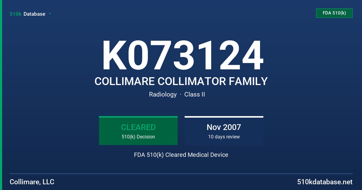 K073124 COLLIMARE COLLIMATOR FAMILY FDA 510(k) Cleared Medical Device