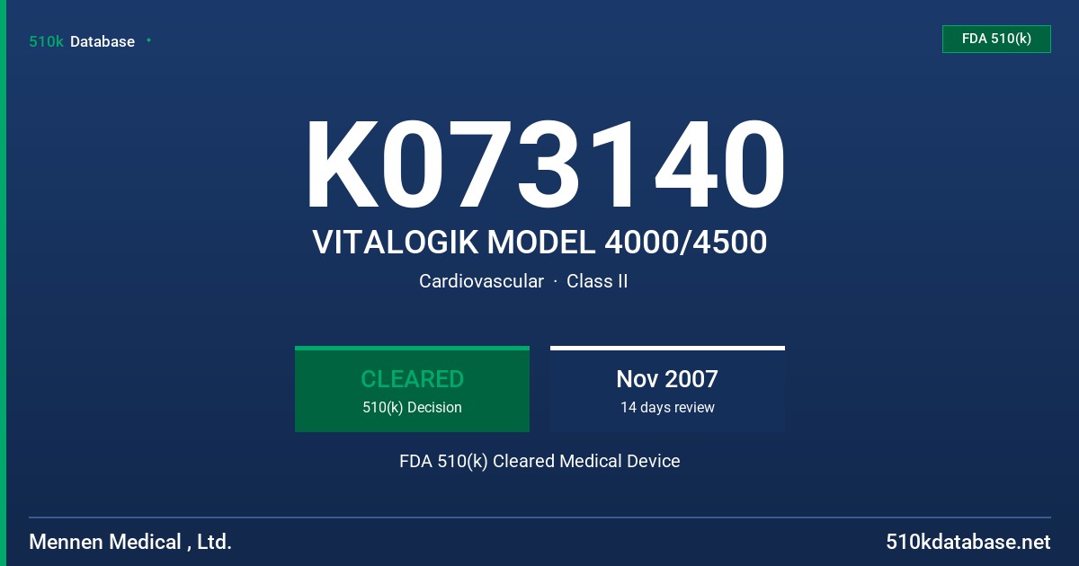 K073140 VITALOGIK MODEL 4000/4500 FDA 510(k) Cleared Medical Device