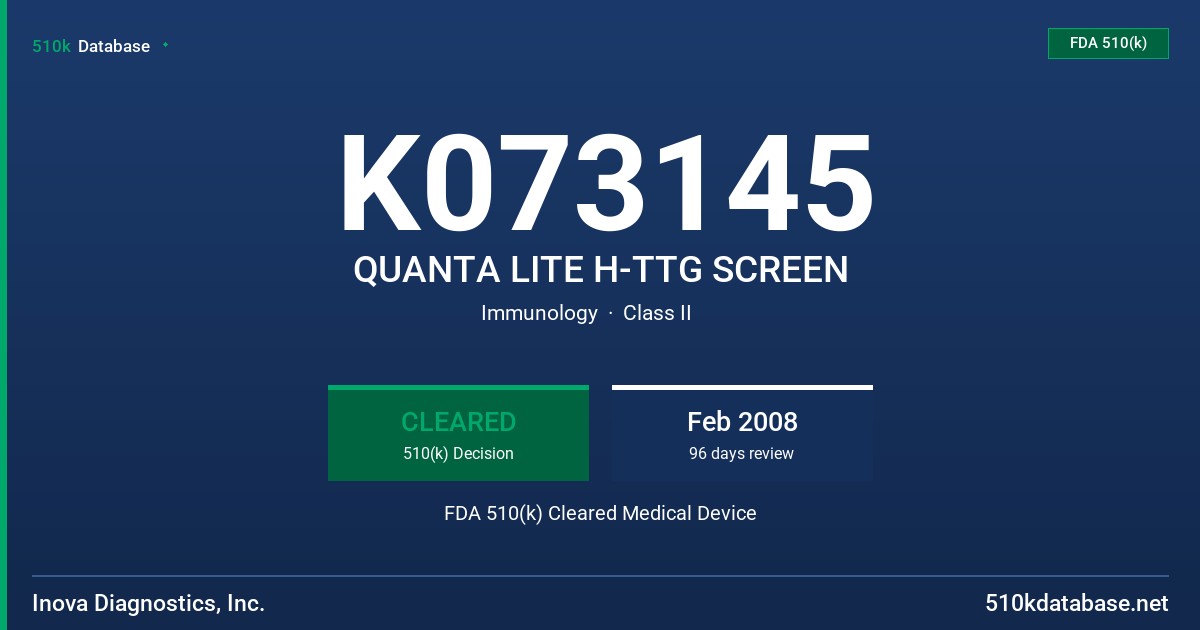 K073145 QUANTA LITE H-TTG SCREEN FDA 510(k) Cleared Medical Device