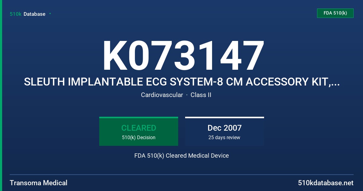K073147 SLEUTH IMPLANTABLE ECG SYSTEM-8 CM ACCESSORY KIT, MODEL 3000-08 FDA 510(k) Cleared Medical Device