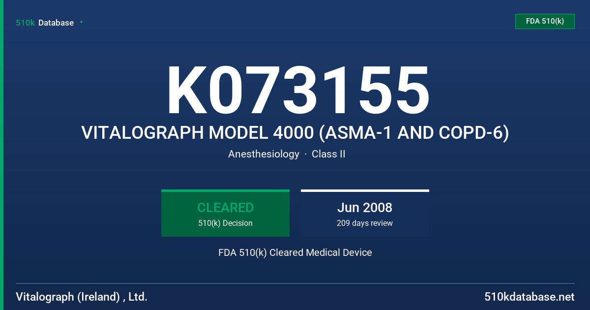 K073155 VITALOGRAPH MODEL 4000 (ASMA-1 AND COPD-6) FDA 510(k) Cleared Medical Device
