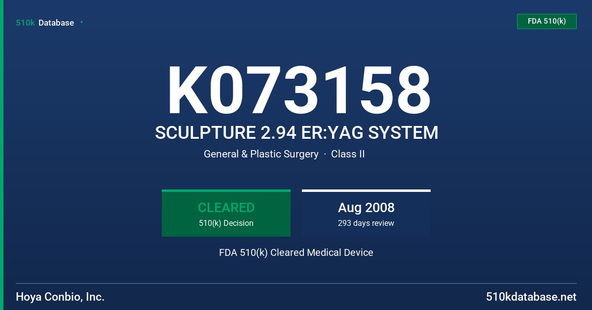K073158 SCULPTURE 2.94 ER:YAG SYSTEM FDA 510(k) Cleared Medical Device