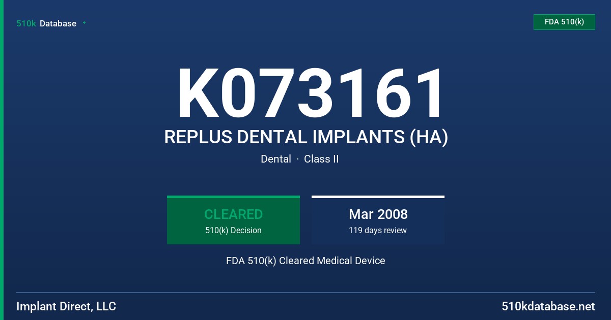 K073161 REPLUS DENTAL IMPLANTS (HA) FDA 510(k) Cleared Medical Device