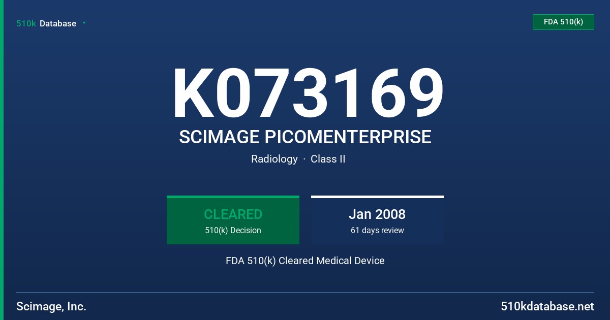 K073169 SCIMAGE PICOMENTERPRISE FDA 510(k) Cleared Medical Device