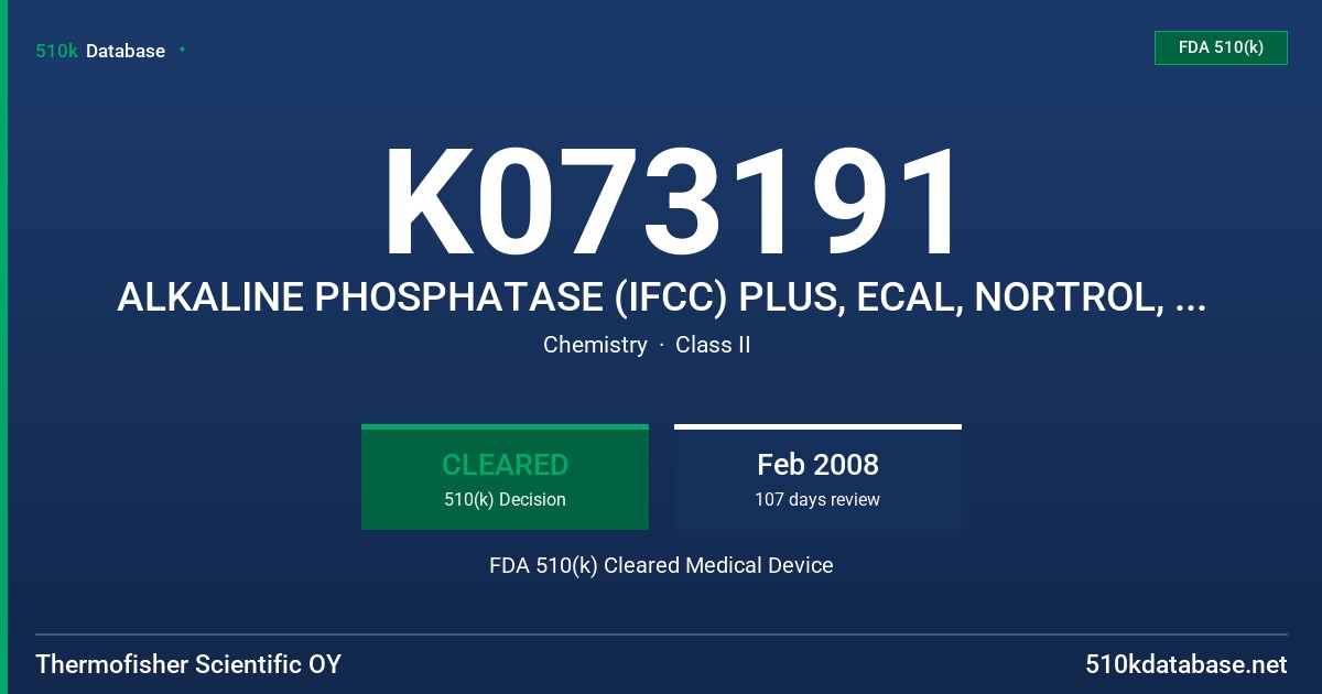 K073191 ALKALINE PHOSPHATASE (IFCC) PLUS, ECAL, NORTROL, ABTROL FDA 510(k) Cleared Medical Device