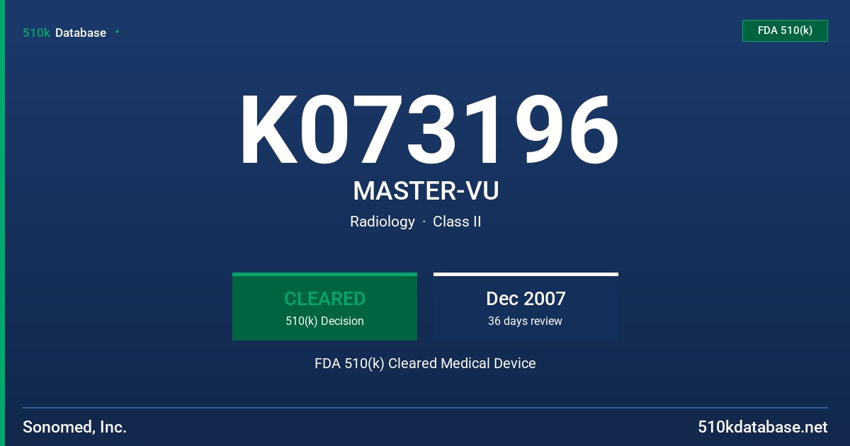 K073196 MASTER-VU FDA 510(k) Cleared Medical Device