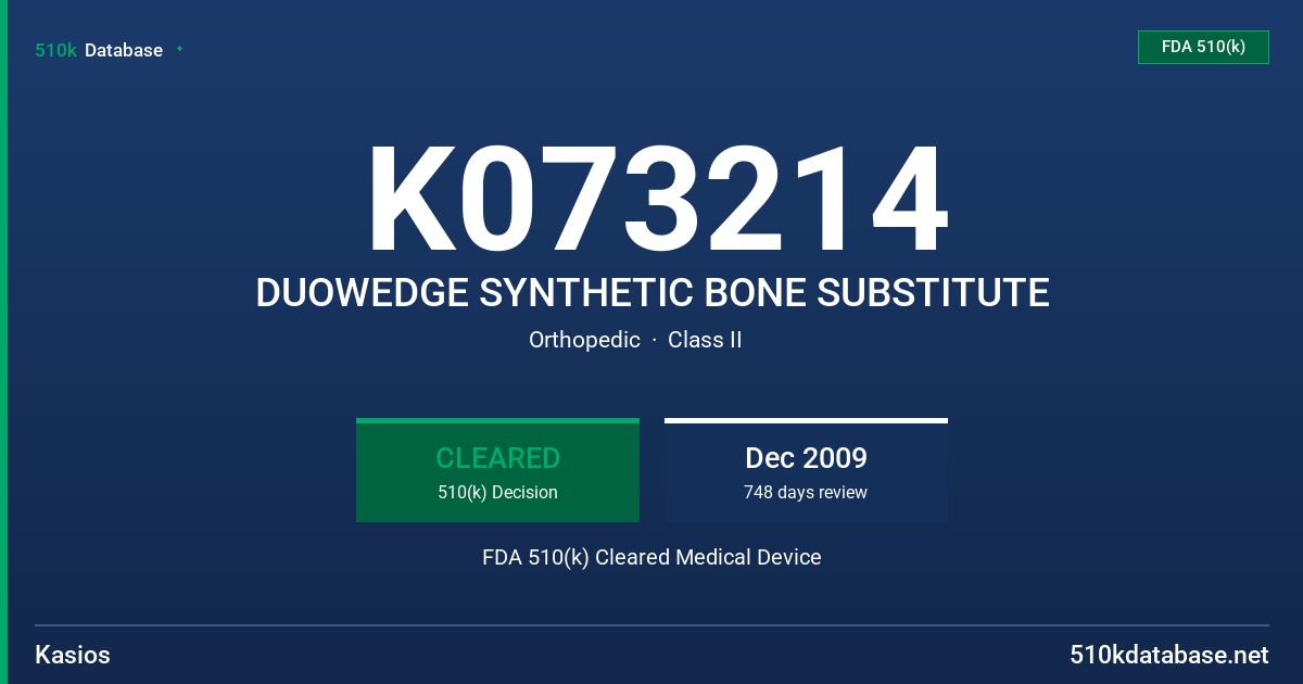 K073214 DUOWEDGE SYNTHETIC BONE SUBSTITUTE FDA 510(k) Cleared Medical Device