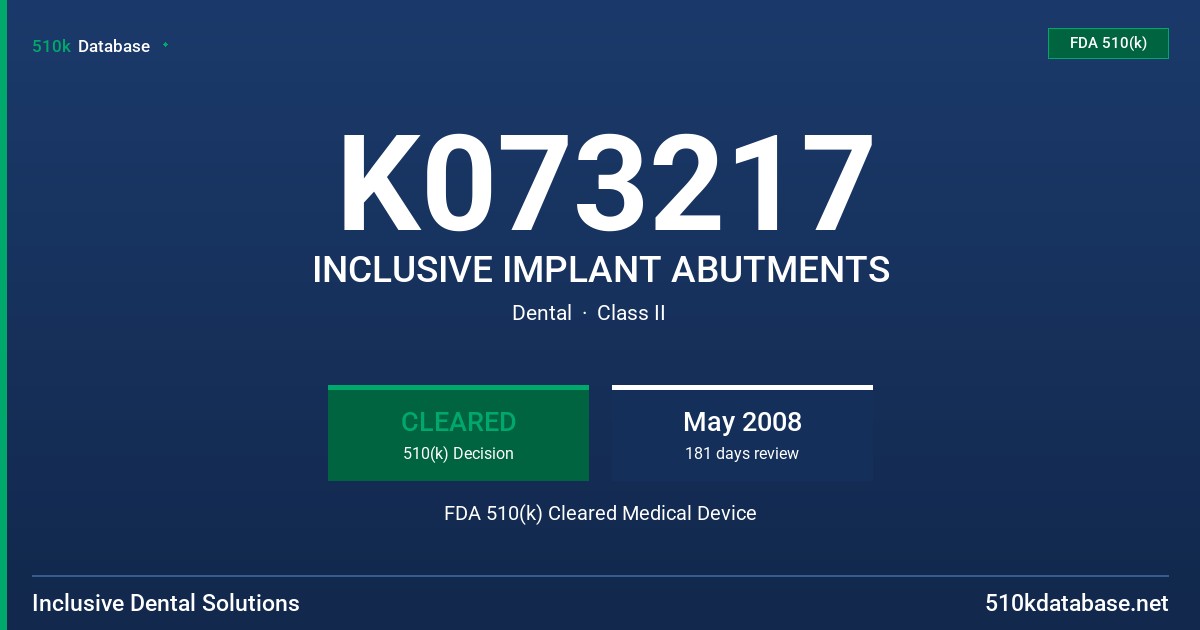 K073217 INCLUSIVE IMPLANT ABUTMENTS FDA 510(k) Cleared Medical Device
