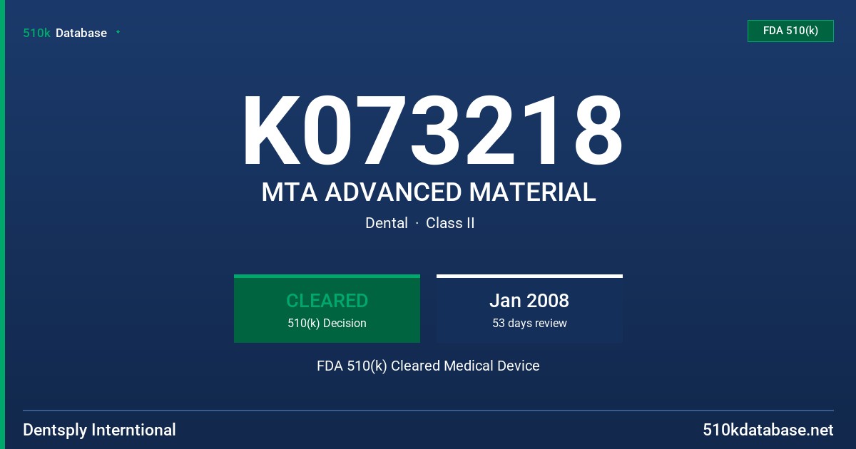 K073218 MTA ADVANCED MATERIAL FDA 510(k) Cleared Medical Device