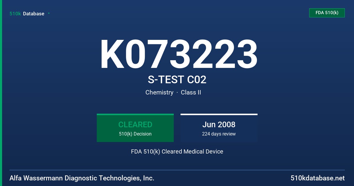 K073223 S-TEST C02 FDA 510(k) Cleared Medical Device