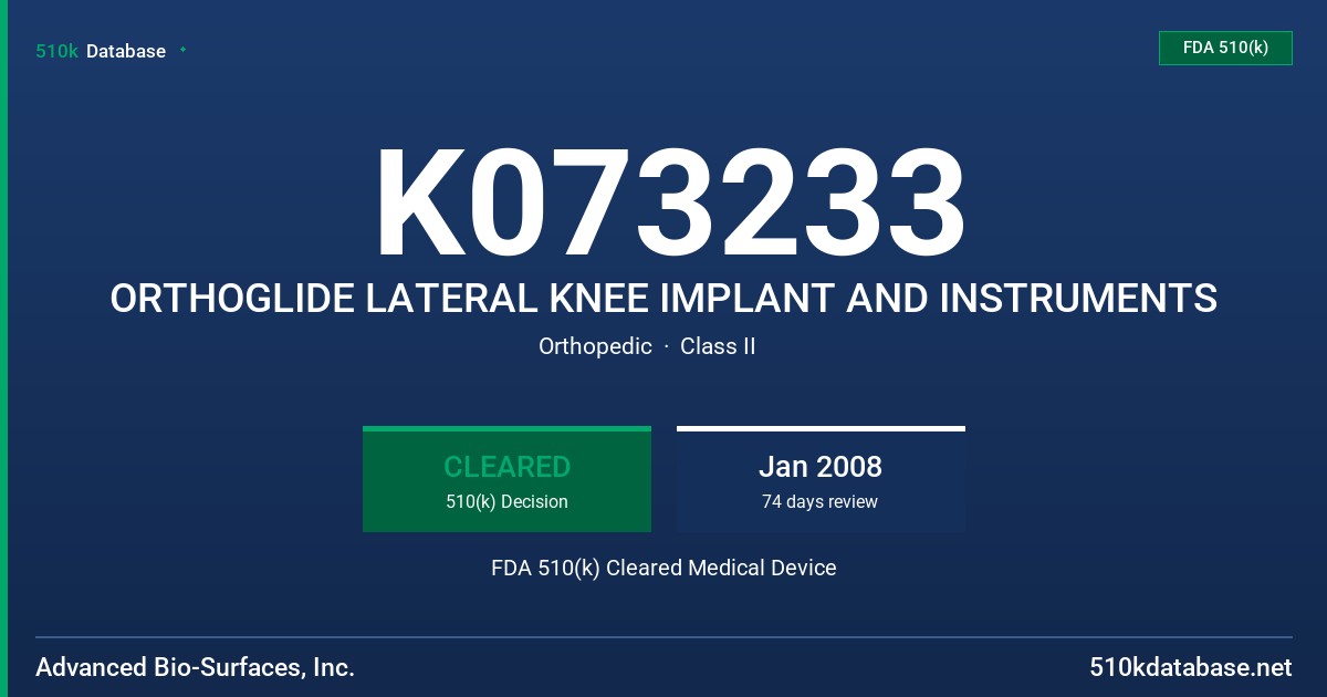 K073233 ORTHOGLIDE LATERAL KNEE IMPLANT AND INSTRUMENTS FDA 510(k) Cleared Medical Device